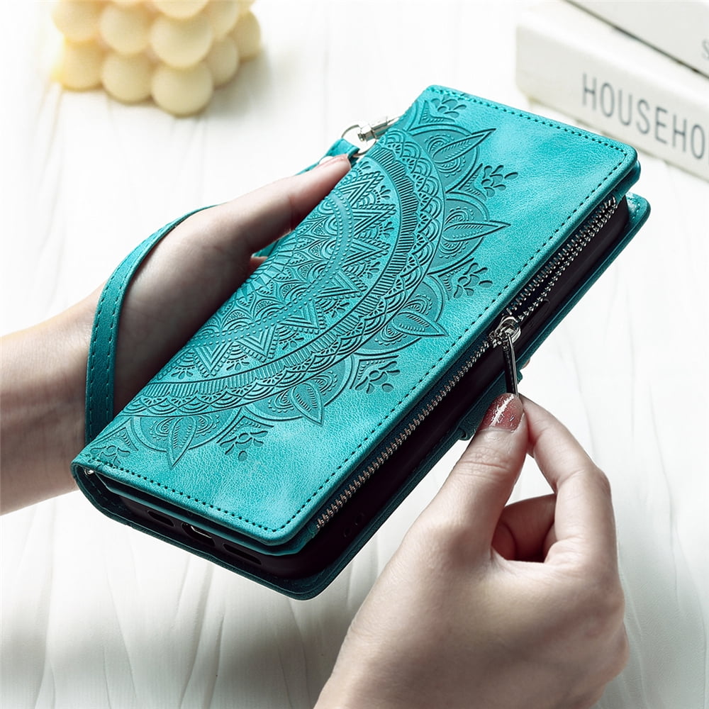 Extended Lanyard Faux Leather Phone Case for Various for iphone Models Including 17, Air, 16, 16E, 15, 14, 13, 12, 11 Pro Max, Plus, X, XS, XR Featuring a Zipper Wallet And Cardholder.