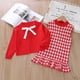 thumbnail image 1 of Conjunto de dos piezas de suéter sin mangas con volantes de estilo occidental para niñas de 1 a 6 años, suéter y falda para niñas, 1 of 6