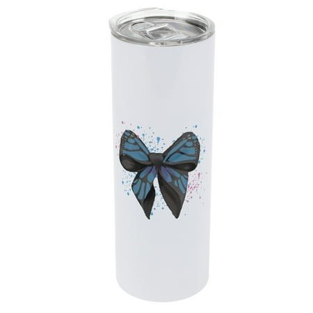 

Elanze Designs 20 Ounce Stainless Steel On the Go Travel Tumbler With Push Top Lid Blue Monarch Bow