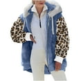thumbnail image 2 of Tejiojio Coats Clearance Women's Long Sleeve Hooded Casual Plush Zip-Up Leopard Print Solid Color Patchwork Jacket Outwear Coat, 2 of 5