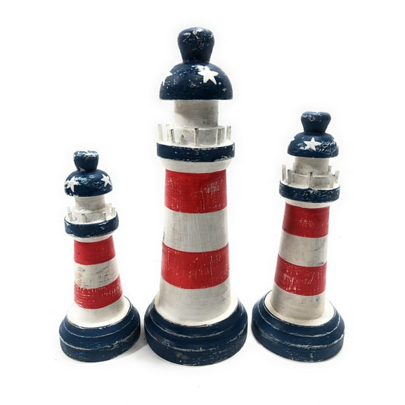 Set of 3 Lighthouses 9", 8" & 7"- Americana Flag Decor - USA | #ort17084