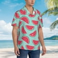 thumbnail image 5 of Xecao Watermelon print Hawaiian shirt - a stylish short-sleeve button-down for men, perfect for casual beach and tropical outings., 5 of 9