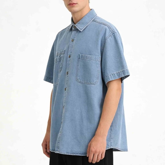 Ceisia Men's Relaxed Fit Short Sleeve Denim Shirts, Casual Button-Down Workwear Style Tops with Patch Pockets (Multi-Color Options) Gifts