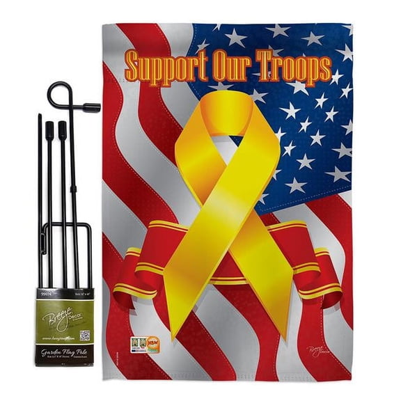 Breeze Decor BD-MI-GS-108059-IP-BO-D-IM10-BD 13 x 18.5 in. Support Our Troops Americana Military Impressions Decorative Vertical Double Sided Garden Flag Set with Banner Pole