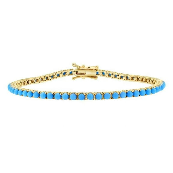 Round Cut Lab-Created Turquoise Prong-Setting Tennis Bracelet in 925 Sterling Silver – Elegant Jewelry for Women