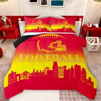 Homewish Football Print 3 Pieces Queen Comforter Set for Female Men Adults,Sport Theme Ultra Soft Bedding Sets,Ball Gamer Bedding Comforter Set Breathable,Ultra Soft Home Decor,Reversible