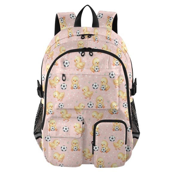 DIXRUYEE Little Chicken Football Pattern Pattern Backpack for School 14”Laptop Compatible with Reflective Safety Strips