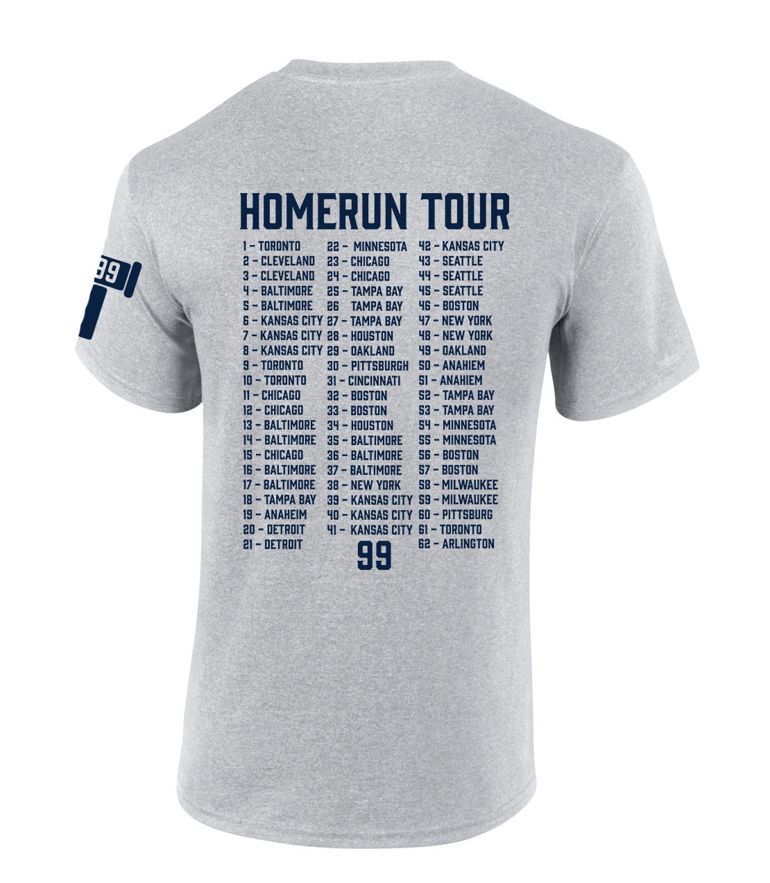 New York Baseball Judge 62nd Home Run Tour 62 Cities Homerun Mens Short  Sleeve T-shirt Graphic Tee-Sports Grey-4xl