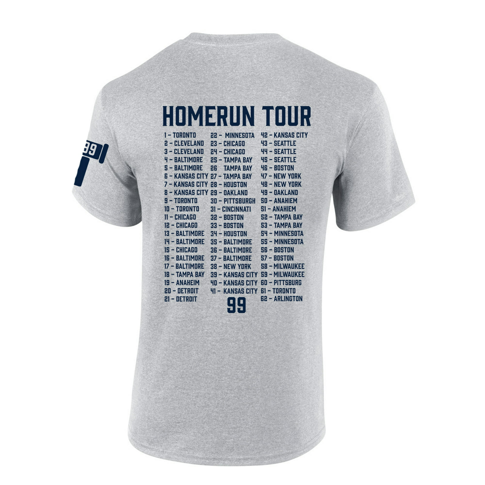 New York Baseball Judge 62nd Home Run Tour 62 Cities Homerun Mens Short  Sleeve T-shirt Graphic Tee-Sports Grey-xxl 