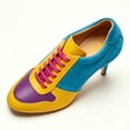 thumbnail image 4 of FSJ Women Closed Round Toe Sneaker Lace Up Stiletto Pumps Two Tone High Heels Size 8 Yellow Turquoise, 4 of 4