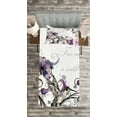 thumbnail image 3 of Ambesonne Bird Quilted Bedspread Set 2 Pcs, Ornate Flowers Leaves, Twin Size, Purple Black, 3 of 3
