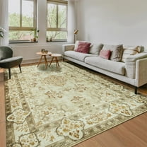 Ultrug Vintage Floral Print Rugs Soft Carpet Retro Area Rug for Living Room Bedroom Home Decor,8'x10',Khaki