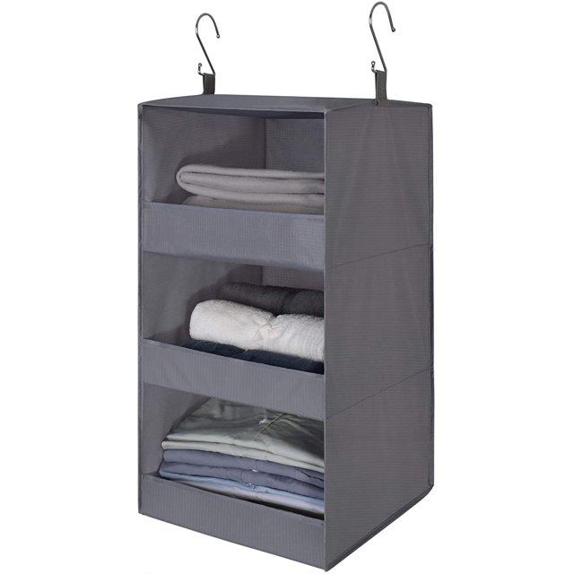 Organisateur Suspendu pour Garde-Robe à 3 Tablettes, Étagères Suspendues Pliables pour Garde-Robe, Organisateur Suspendu pour Garde-Robe et VR, Gris, Lot de 1