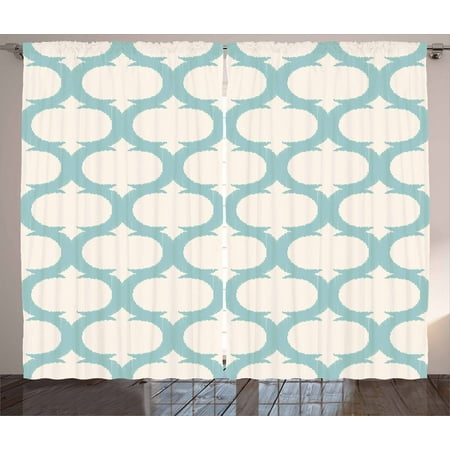Aqua Curtains 2 Panels Set Mesh Pattern With Curvy Figures Ancient Arabic Lattice Design Old Fashioned Pastel Window D For Living Room Bedroom