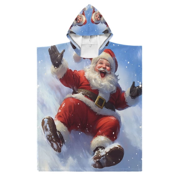 Kid Hooded Beach Towel Bath Poncho Towels Soft Absorbent Quick Dry for Boy Girl Santa Claus Slide Snowy Hill S