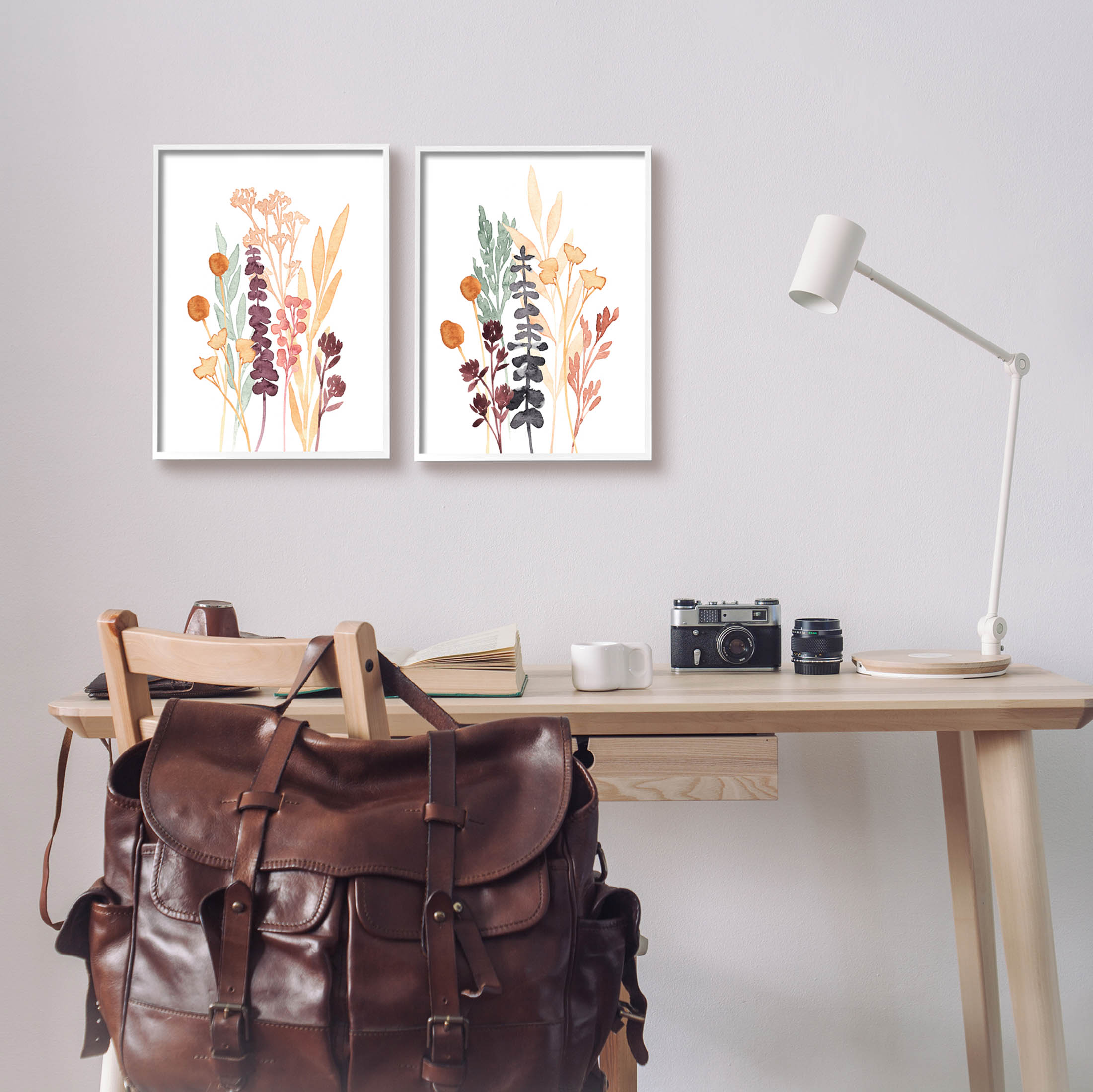 Stupell Industries Woodland Botanical Herb Sprigs Graphic Art White Framed Art Print Wall Art, Set of 2, Design by Annie Warren