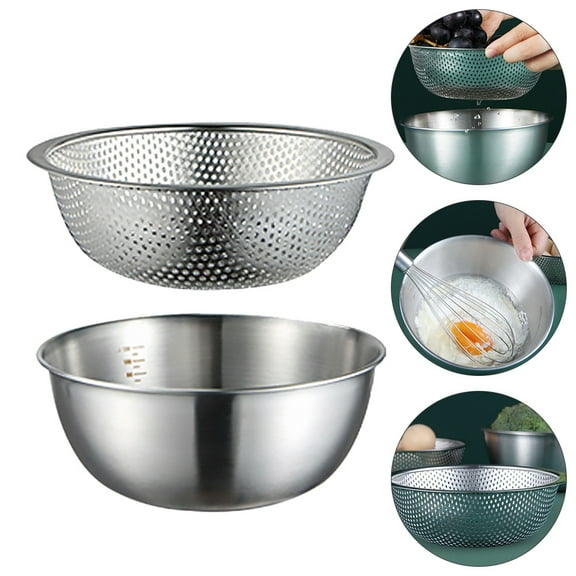 OUNONA 2-Pack Stainless Steel Kitchen Drain Bowls for Food Washing and Draining, and Practical