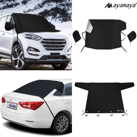 AYAMAYA Car Front   Rear Window Windshield Snow Cover for Ice Frost, Upgraded 600D Front and back Windscreen Cover with Mirror Cover Fit Most Vehicles