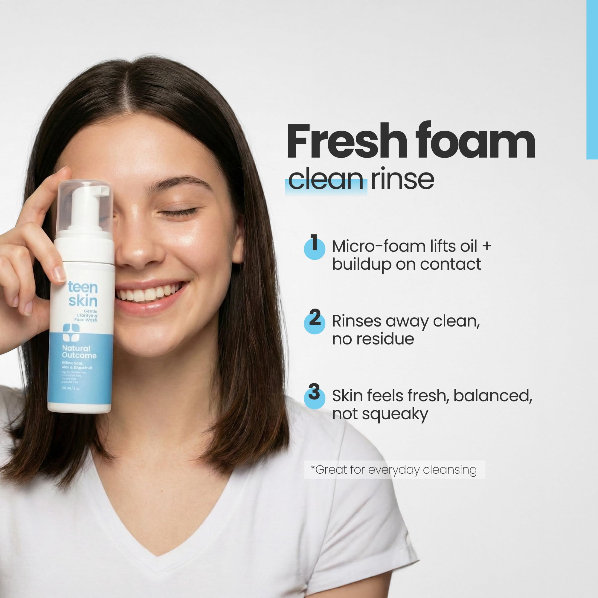 Teen Face Wash Skin | Gentle Foaming Daily Boys & Girls Facial Cleanser Lotion | Natural Non-toxic Ingredients | For Teens, Preteens & Kids Looking to Prevent Acne | 5 oz by Natural Outcome