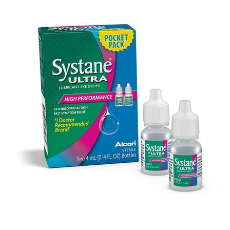 Systane Ultra Eye Dry Eye Drops for Daily Use, Two 4mL bottles, Pocket Pack