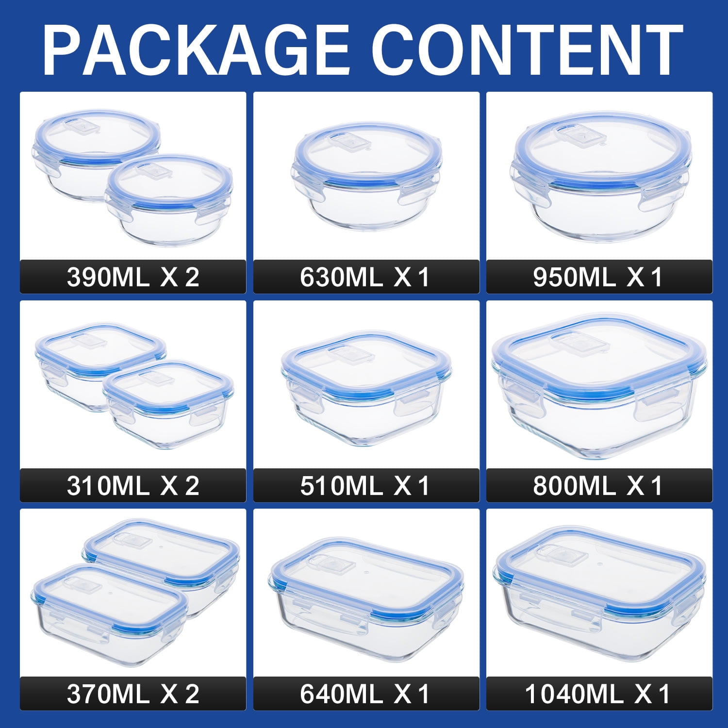 Stelive 12 Pack Glass Food Storage Lunch Containers Airtight Lids With Steam Vents, BPA Free Meal Prep Containers, Safe For Microwave, Dishwasher, Oven & Freezer Pantry Kitchen Storage, 310-1040ml