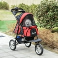 thumbnail image 2 of PawHut Poussette Pliante pour Animaux 3 Roues Chien Chat Voyage Buggy Jogger avec Porte-Gobelet, Auvent Réglable, Porte-Fenêtre en Maille Zippée, Rouge, 2 of 9