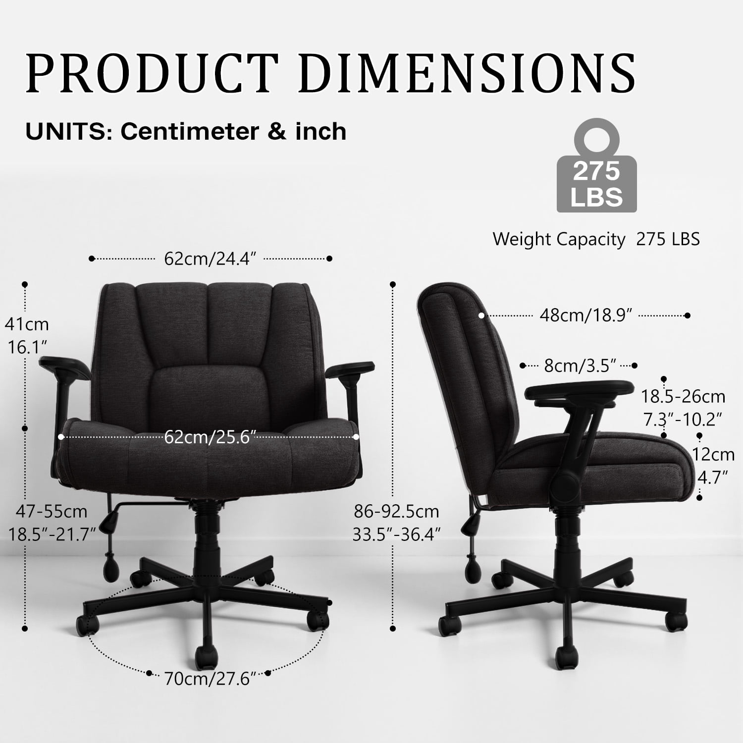 Waleaf Criss Cross Chair with Flip-Up Arms & Airbag Lumbar Support, Adjustable Height, Wide Seat Office Chair on Wheels, for Home Office, Desk, Vanity, Black