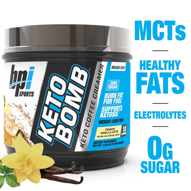 BPI Health Keto Bomb Ketogenic Creamer Powder, French Vanilla Latte, 16