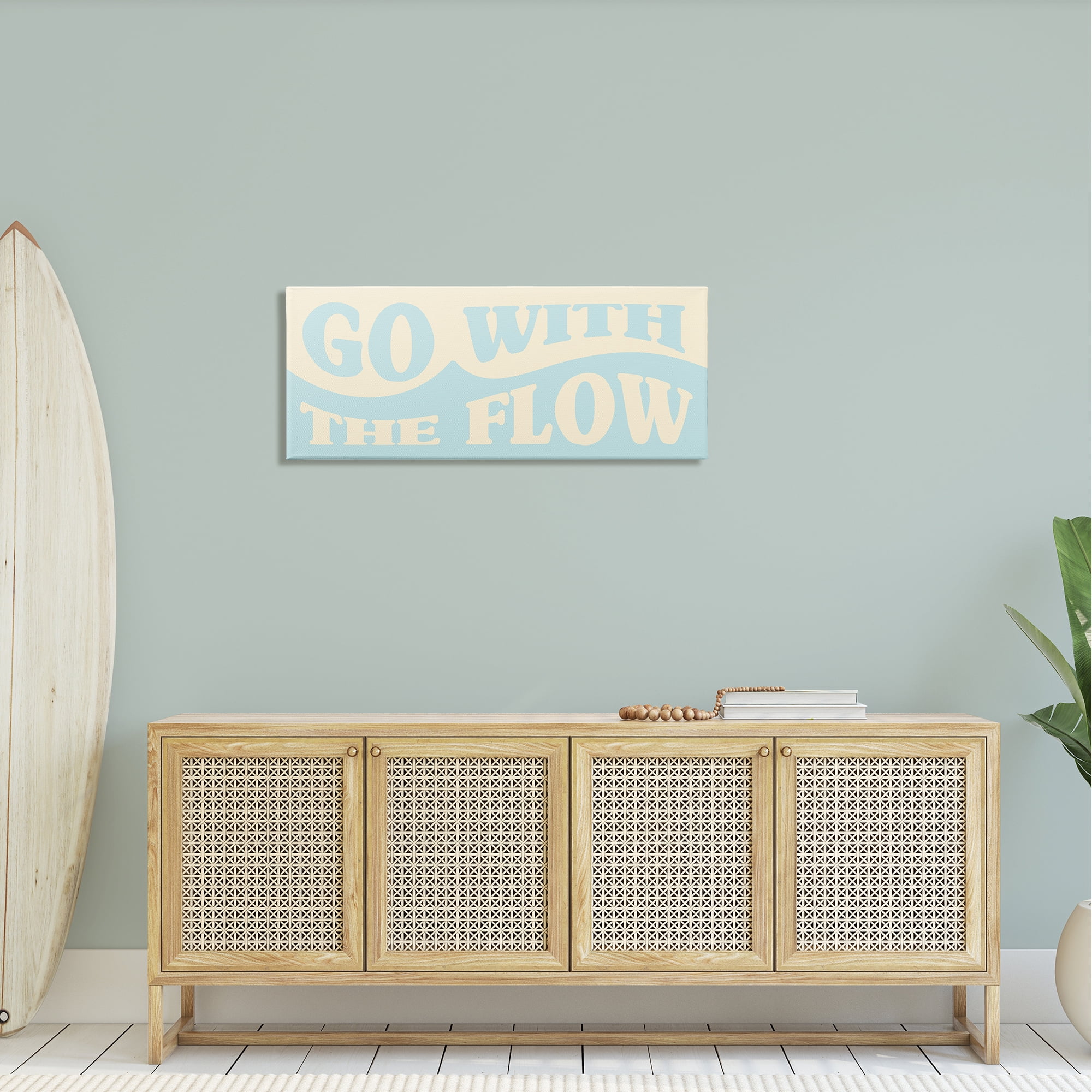 Stupell Industries Go With The Flow Vintage Water Wave Typography Canvas Wall Art, 40 x 17, Design by Daphne Polselli