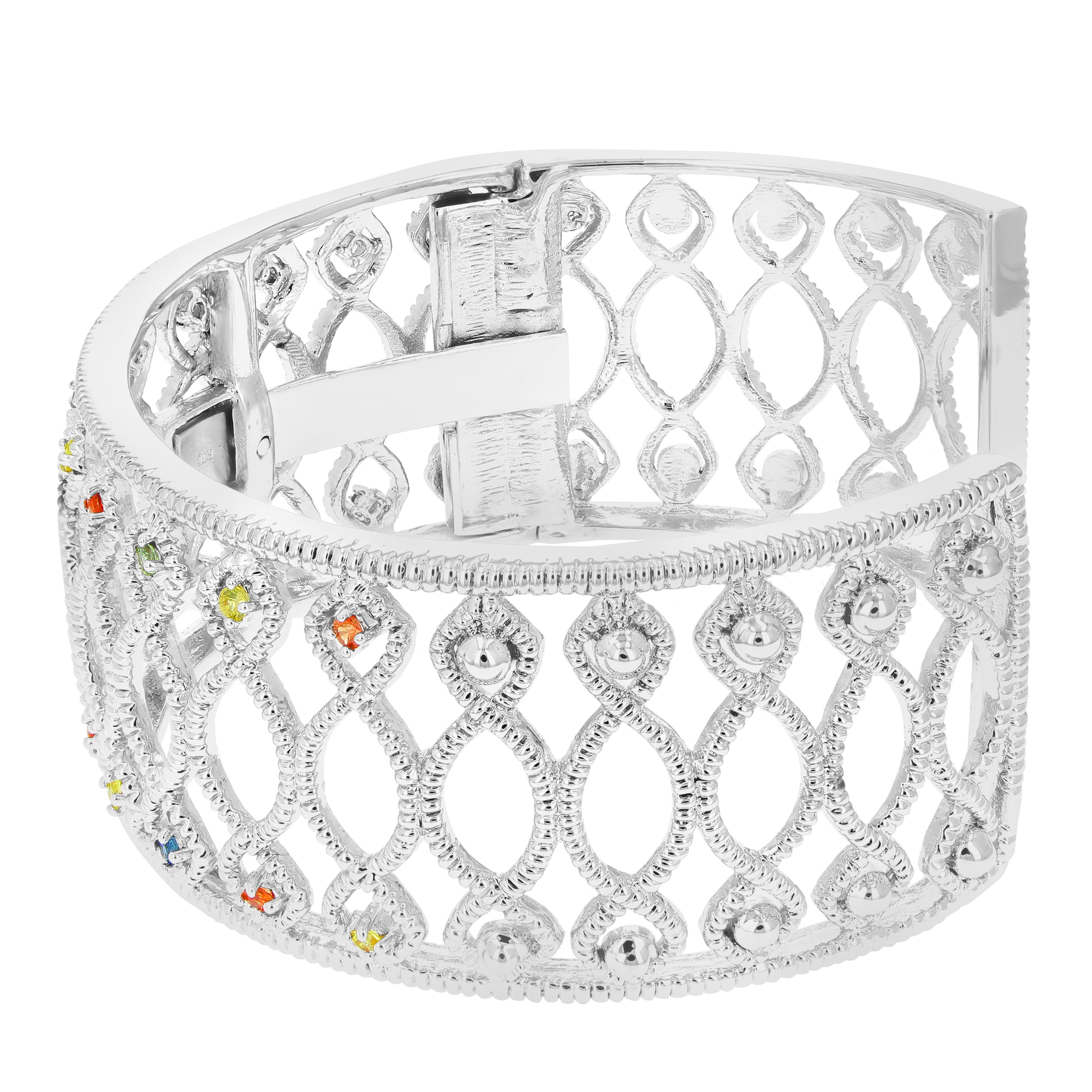 Vir Jewels 3/4 CTTW Multi Sapphire Cuff Bangle Bracelet Brass with Rhodium Plating Female Adult