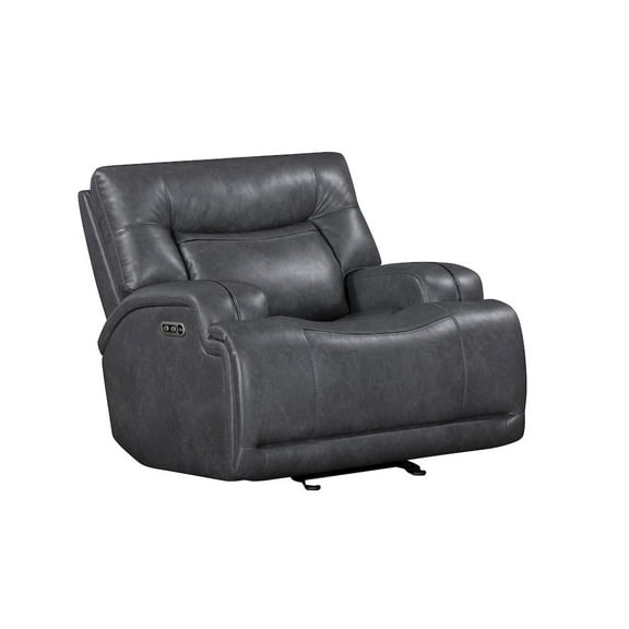 New Classic Furniture Titan Faux Leather Glider Recliner with Power Footrest & Headrest, Gray