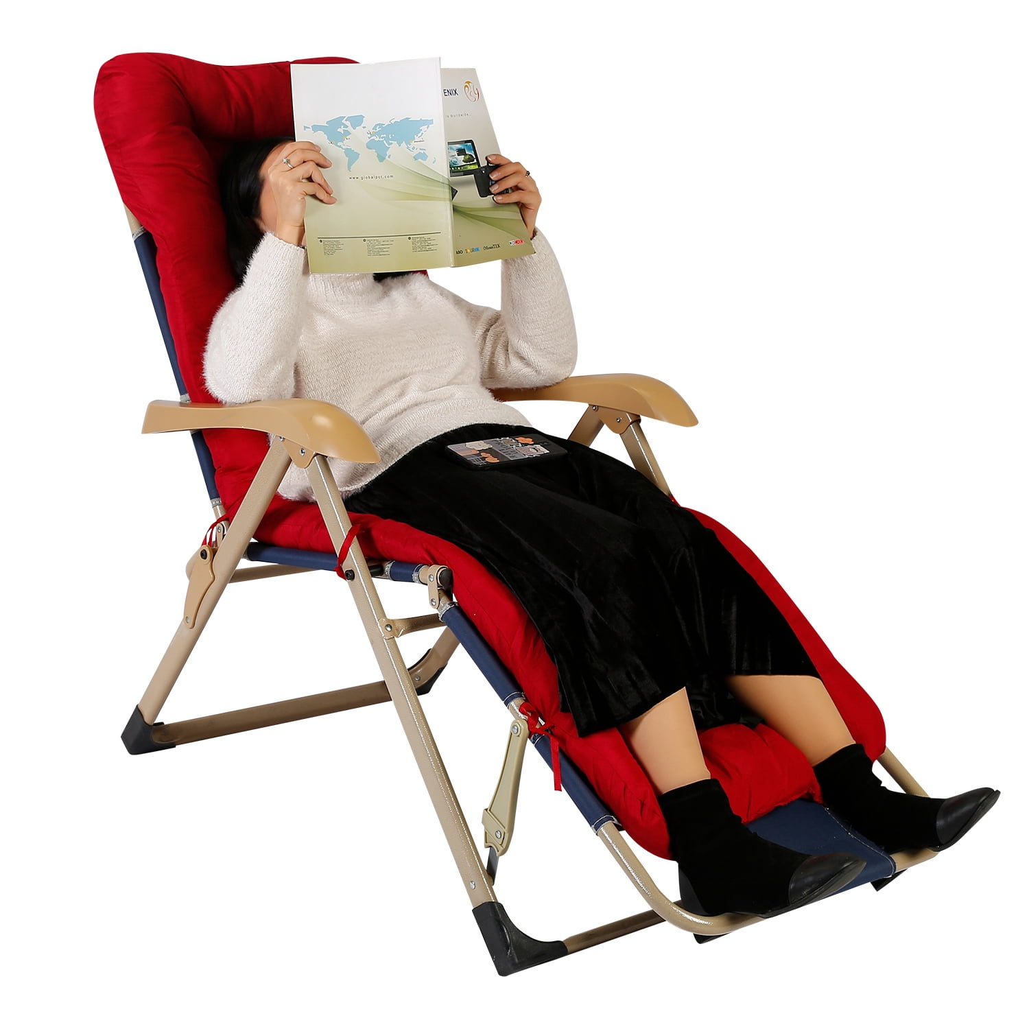 TeqHome 71x22x4in Chaise Lounger Cushion Recliner for Patio Furniture, Deck Chair Cushion for Outdoor Indoor Home Office Red