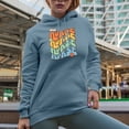 thumbnail image 2 of Hello Nurse with Flower & Heart, Groovy Retro Wavy Text Merch Gift, Light Blue Hooded Sweatshirt or Hoodie, XL, 2 of 5