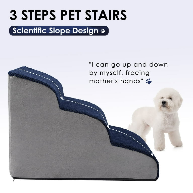 Dog Stairs for Small Dogs High Density Foam Dog Ramp for Couch with Non Slip Surface Bottom 3 Tiers Extra Wide Dog Ladder for High Beds Pet Steps Best for Injured Older Dog