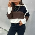 thumbnail image 4 of Holloyiver Women's Knitted Crop Tops Ladies Fashion Casual Pullover Knit Striped Intercolor Long Sleeve Crewneck Sweater Knitwear Pullover Jumper Sweaters, 4 of 7