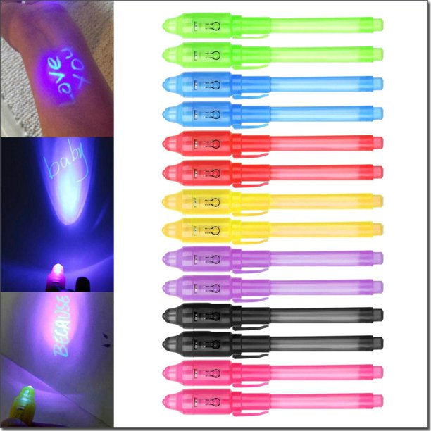 Bolígrafo de tinta invisible, 14 bolígrafos espía UV para niños, bolígrafo secreto con lámpara LED UV para cumpleaños, fiestas, actividades y festivales, regalo de mensaje mágico para niños, aprobado por CE Sincero Electrónica