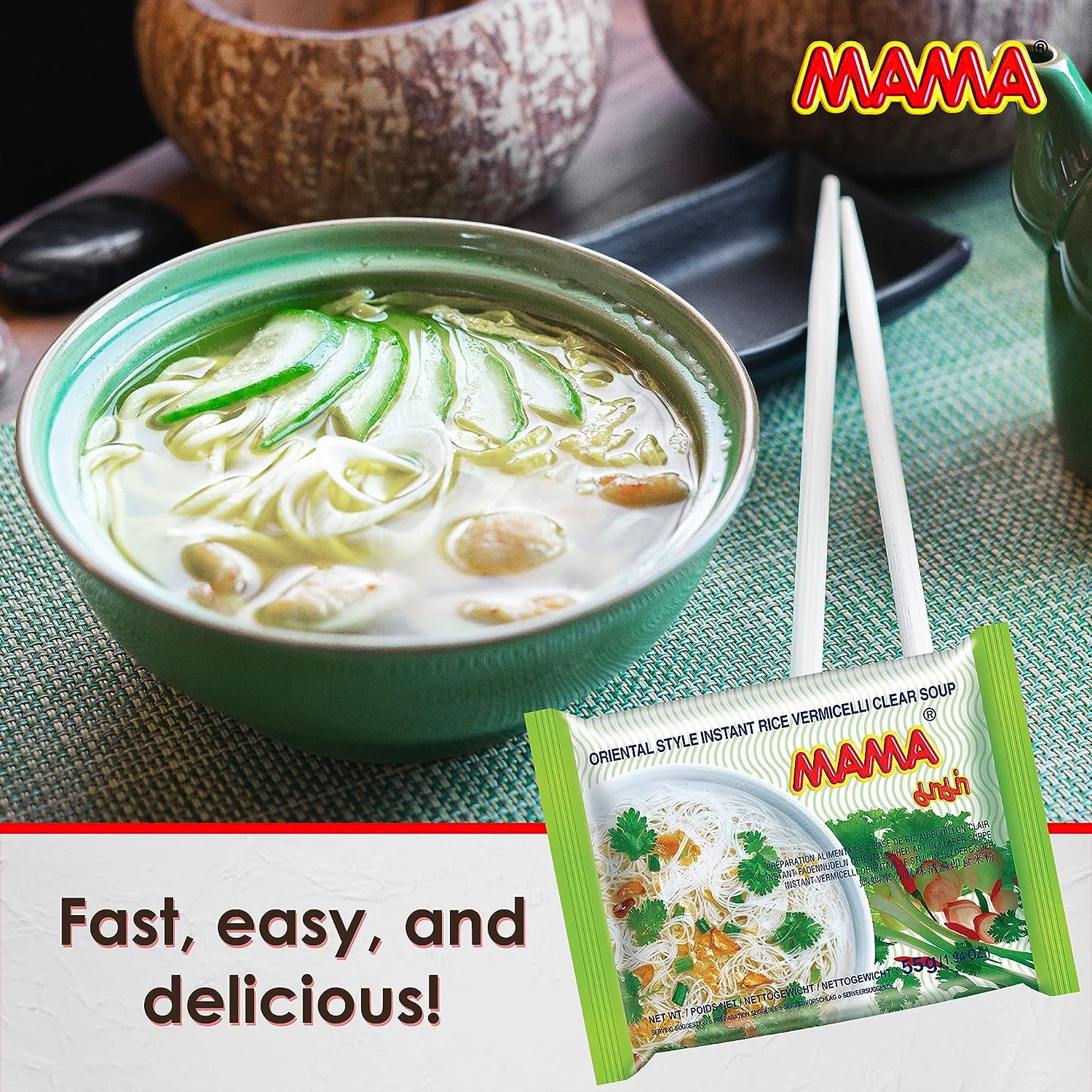 MAMA Oriental Style Instant Rice Noodles Vermicelli Clear Soup 9.7 oz (1.94 oz ea.) - 30 Packs