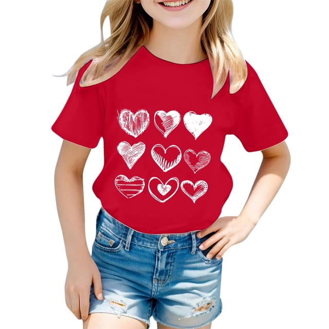 T-shirt Décontracté Stylé pour Filles à Imprimé Graphique, Col Rond, Manches Courtes, Haut pour Tous les Jours