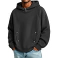 thumbnail image 2 of Men's Pullover Hoodie Sweatshirt Heavyweight Snap Button Neck Detail Long Sleeve Athletic Casual Solid Fleece Streetwear Tops Outwear for Fall Winter, 2 of 6