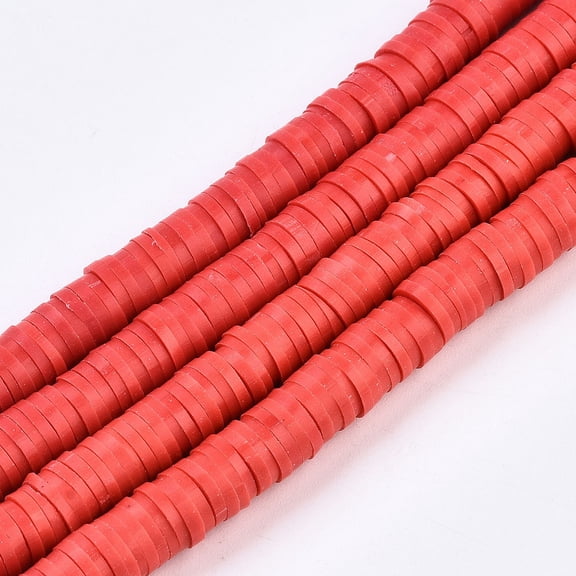 Handmade Polymer Clay Beads Disc/Flat Round Heishi Beads Red 8x0.5~1mm Hole: 2mm about 380~400pcs/strand 17.7 inch