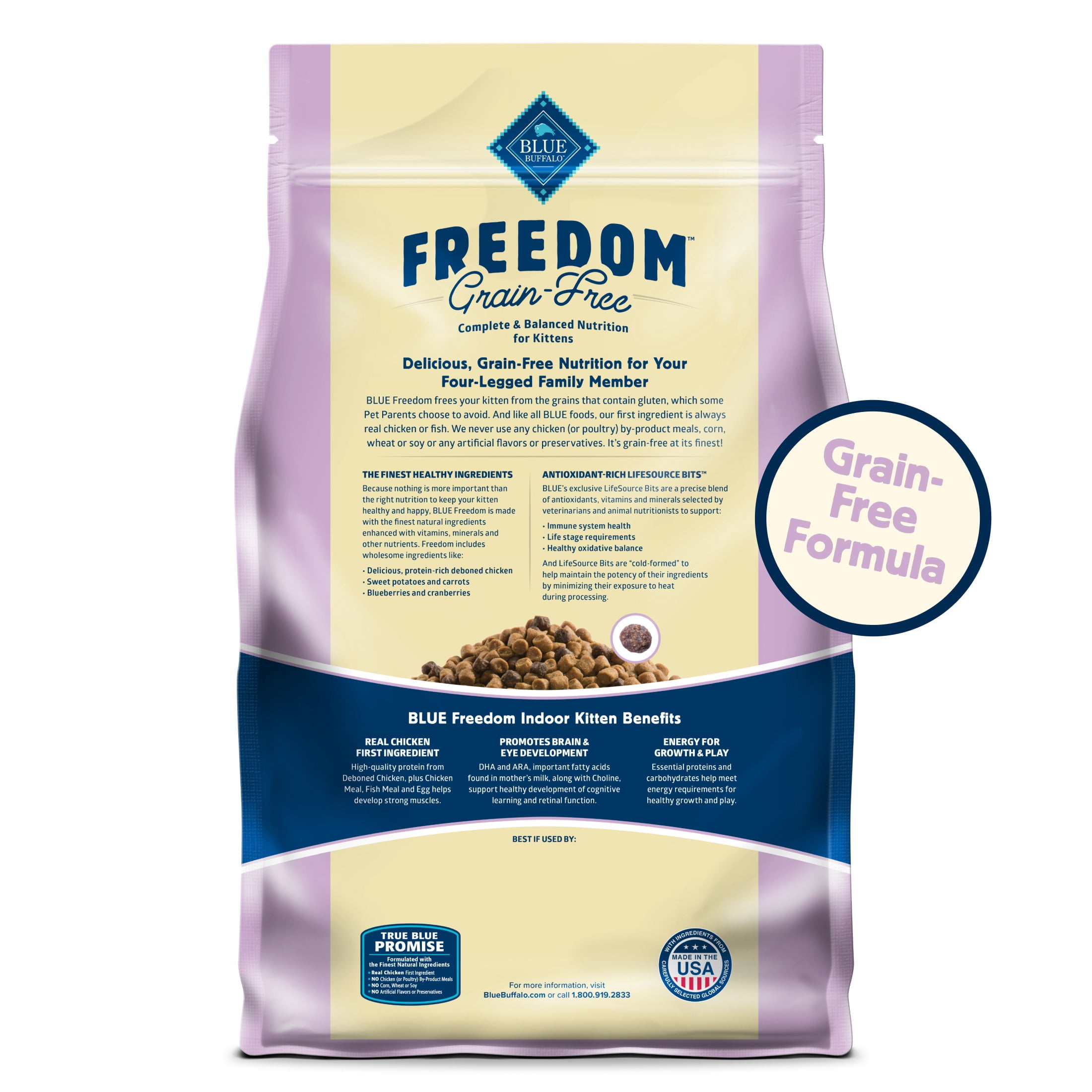 Blue Buffalo Freedom Grain-Free Dry Indoor Kitten Food with DHA, Chicken Recipe, 5-lb. Bag