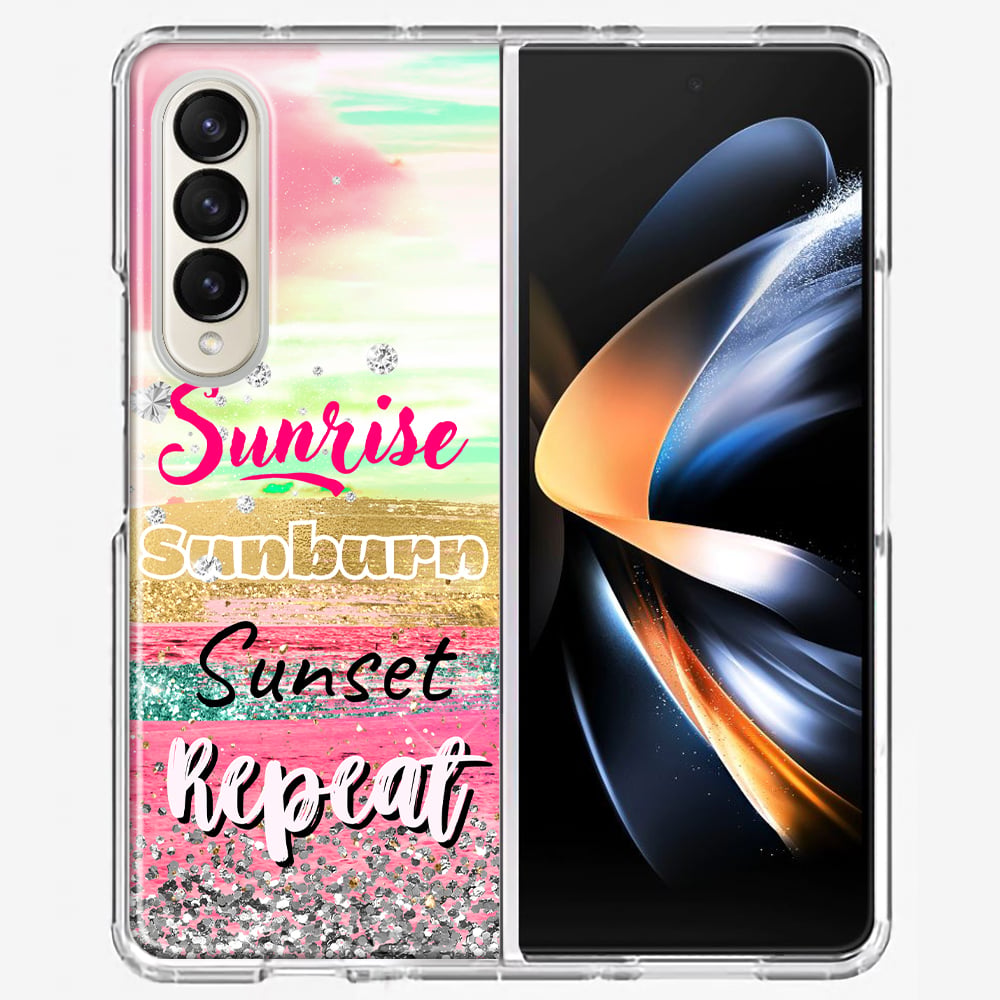 MUNDAZE Samsung Galaxy Z Fold 4 Shockproof Clear Hybrid Protective Phone Case Summer Brush Strokes Sunrise Sunburn Sunset Repeat Cover