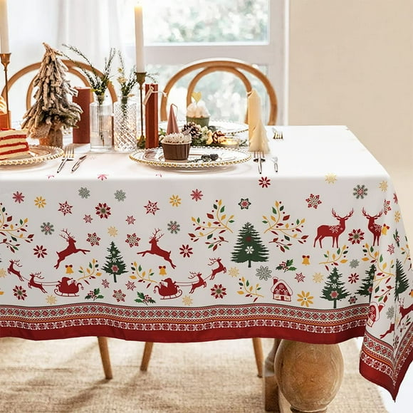 Christmas Tablecloth, Christmas Table Cloth Winter Snowflake Xmas Holiday Rectangular Tablecloth For Christmas Decor, Waterproof Wrinkle Free Red Christmas Tablecloth For Rectangle Tables 60 X 120
