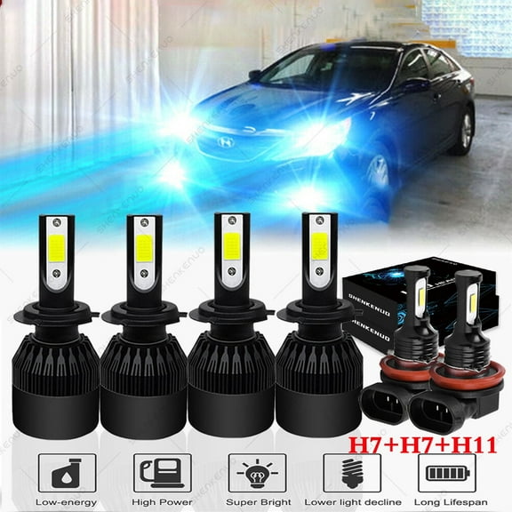 For Hyundai Sonata 2011-2014 8000K Ice Blue Headlights H7 LED High Beam Low Beam  H11 Fog light,6pcs