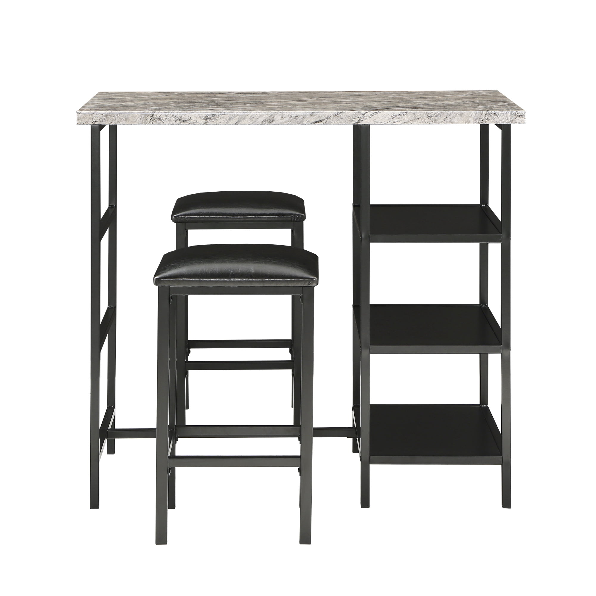 Weston Home Harper Counter Height Metal Table with Faux Marble Top and 2 Stools, Black