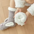 thumbnail image 5 of Lovskoo Slipper Socks for Women Mid-Calfgirls Winter Rabbit Ears Thicken Warm Non-Slip Combed Tube Socks Floor Middle Slipper Socks Cute Novelty Crew Socks Gray, 5 of 9
