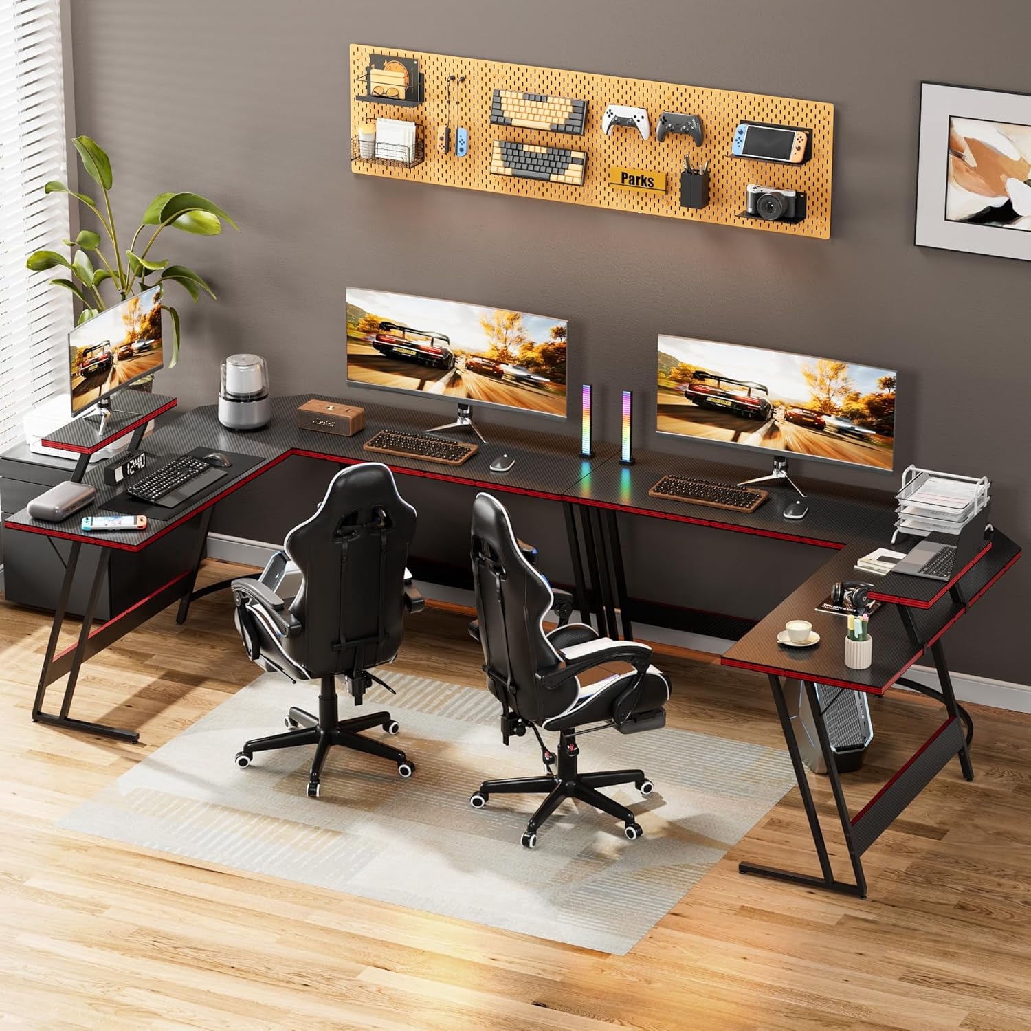 MorandiMal L Shaped Gaming Desk Computer Corner Desk PC Gaming Desk Table with Large Monitor Riser Stand for Home Office Sturdy Writing Workstation (Black, 51 Inch)
