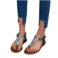 thumbnail image 4 of Anuirheih Women Sandals Summer Cool Shoes Beach Shoes Flat Heel Roman Style Pinch Sandals Sandals Women (Blue), 4 of 6