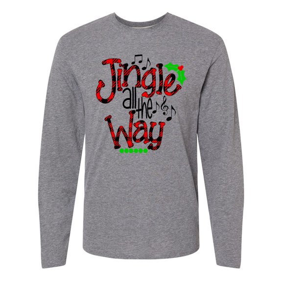 Inktastic Christmas Jingle all the Way with Music Notes and Holly Long Sleeve T-Shirt