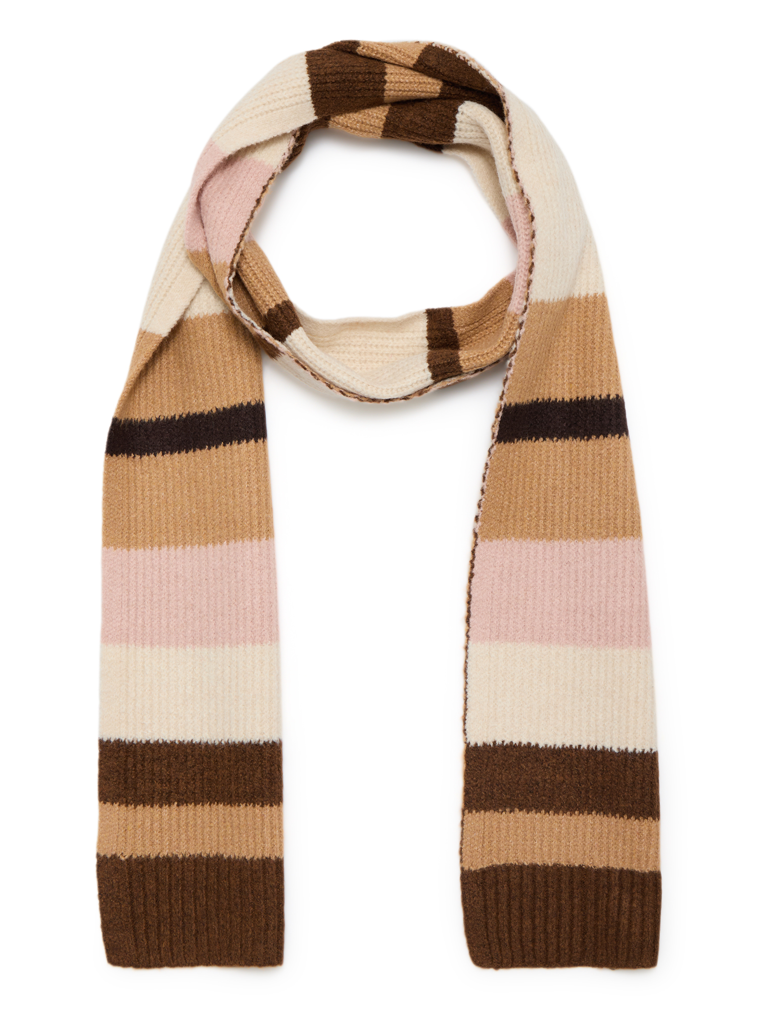 Time and Tru Women's Ribbed Crewneck Sweater and Stripe Scarf Set, 2-Piece, Sizes XS-XXXL